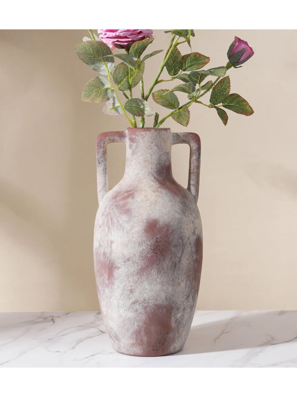 12.8 inch Tall Farmhouse Ceramic Flower Vase with Handles Large Floor Home Decor